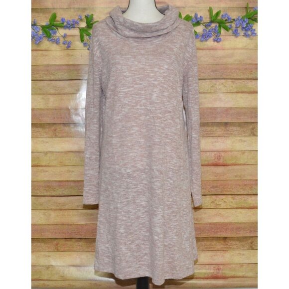 Knox Rose Ladies Pink Pullover Sweater Shift Dress Size L Cowl Neck Knee Length - Picture 1 of 8